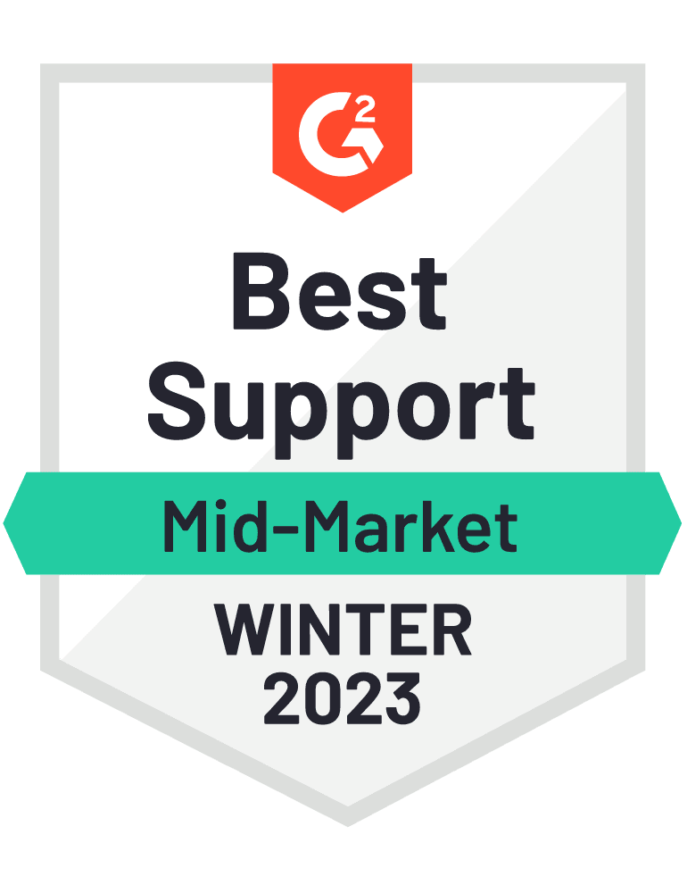 G2 Badge Best Support Mid-Market Winter 2023